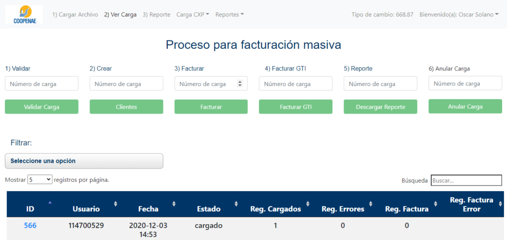 Facturación masiva Coopenae